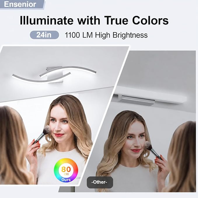 23.62 inch Modern Bathroom Vanity Light Brushed Nickel Lights Fixtures 5500K Led Bathroom Light Fixture Over Mirror Modern Wall lamp for Cabinet Hallway,2 Packs