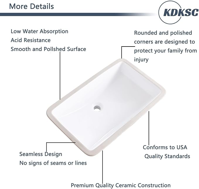 27 Inch Undermount Bathroom Sink White Ceramic Rectangular Under Counter Bathroom Sink for Cabinet Porcelain Vanity Sinks,Overflow Type (27.3"x16.5")