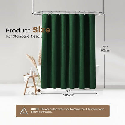 BTTN 3 in 1 Shower Curtain Set, Emerald Green Linen Textured Fabric Shower Curtain and Clear Liner Set with Plastic Hook, Modern Hotel Luxury Weighted Waterproof Shower Curtain for Bathroom, 72x72