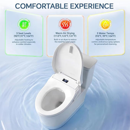 Bidet Toilet Seat Elongated, Electric Heated Seat with Instant Warm Water | Remote & Side Knob Control, Self-Clean Nozzle, Soft Close Lid, Night Light, Warm Air Dryer