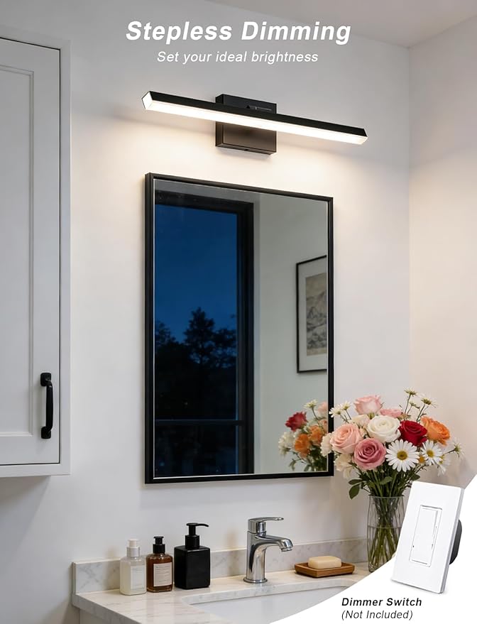 IZORRO Modern Bathroom Vanity Light 32 inch, Rotatable, 24W Dimmable Led Bathroom Light Fixture Over Mirror, Black Vanity Light Bar (5 Color Temperature)