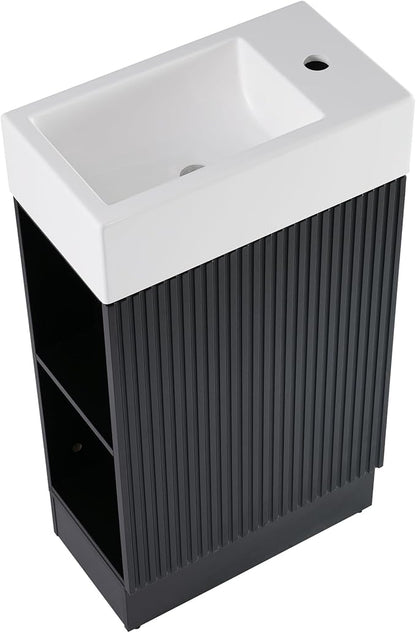 Merax Bathroom Vanity with Sink 18.6 Inch, Cabinet with Storage Shelf & Toilet Paper Holder, Left or Right Available,