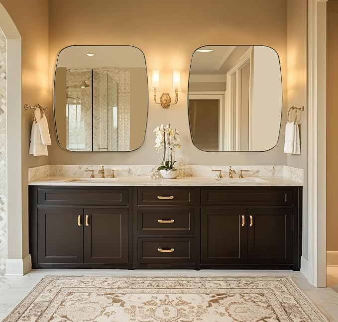 Gold Oblong Mirror, 36x40 Inch Gold Oval Mirror for Bathroom with Stainless Steel Metal Frame, Wall Mouned for Bathroom, Living Room, Entryway