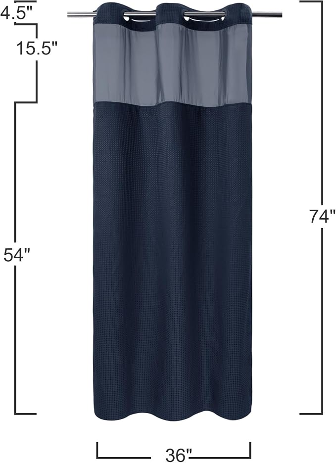 River Dream Heavyweight Waffle No Hook Shower Curtain with Liner,Navy,36x74 | Dotted Waffle,Snap-in Liner,Heavy Duty,Quick Dry,Mesh Top Window,With Bottom Magnets,Hotel-Grade,Washable,Small Stall Size