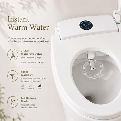 GAICOM Bidet Toilet Seat Elongated, Electric Smart Heated Toilet Seat | Instant Warm Water & Dryer, Multiple Cleaning Modes, Remote Control, Self-Clean Nozzle, Soft Closed, Night Light