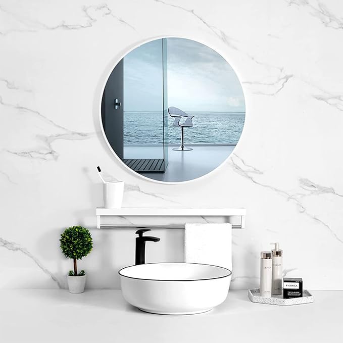 12'' Round Wall Mirror Tiles Self Adhesive Circle Mirror for Wall | High Clear Acrylic Mirror with Adhesive Tapes, Decorative Mirror for Wall, Bathroom, Bedroom, Door, Deocr