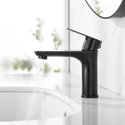SUMERAIN Stainless Steel Bathroom Sink Faucet Lead-Free Matte Black Lavatory Faucet Single Handle