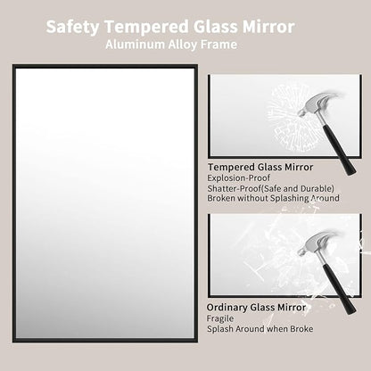 LOAAO 48"X32" Black Rectangle Bathroom Mirror Wall, Matte Black Aluminum Alloy Frame, Tempered Glass, Hangs Vertically or Horizontally, Easy to Install