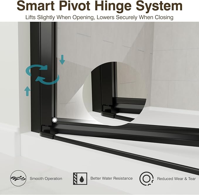 34-35.2" W x 72" H Single Frameless Pivot Swing Shower Door | 1/4" Clear SGCC Tempered Glass with a 30.2" walk-in opening, Matte Black Finish, Adjustable Width, Reversible Installation
