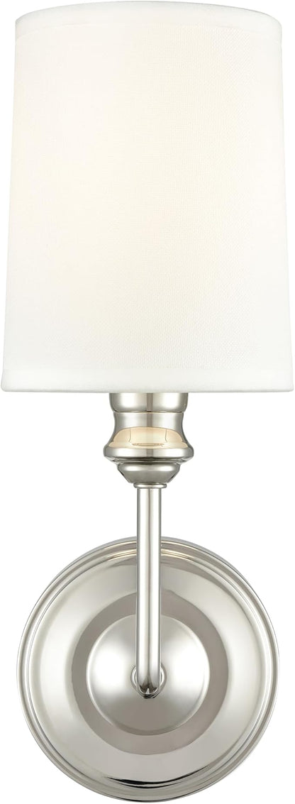 ML Lighting | Leena Collection | 99801-PN | Indoor 1 Light Wall Sconce in Polished Nickel with White Fabric Shade | Elegant and Versatile Design for Any Bathroom