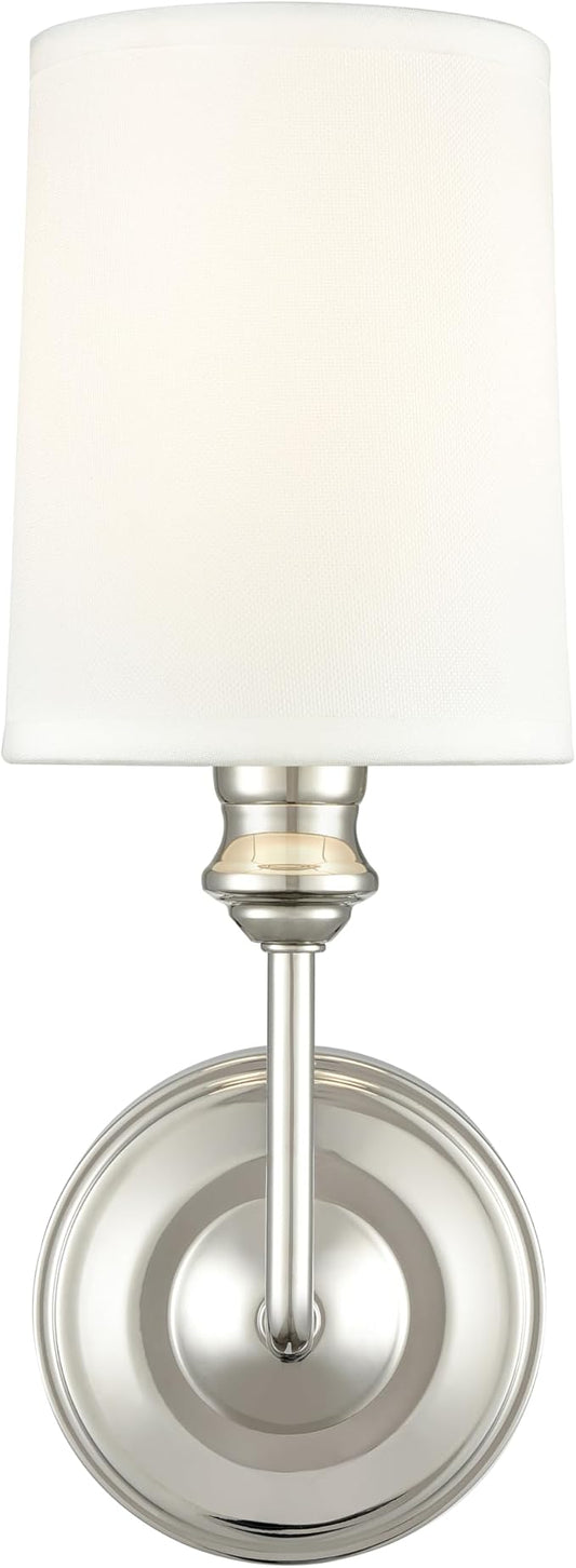 ML Lighting | Leena Collection | 99801-PN | Indoor 1 Light Wall Sconce in Polished Nickel with White Fabric Shade | Elegant and Versatile Design for Any Bathroom
