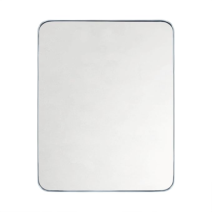 GRACTO 24x30'' Chrome Metal Framed Bathroom Mirror for Wall in Stainless Steel Rounded Rectangular Bathroom Vanity Mirrors Wall Mounted