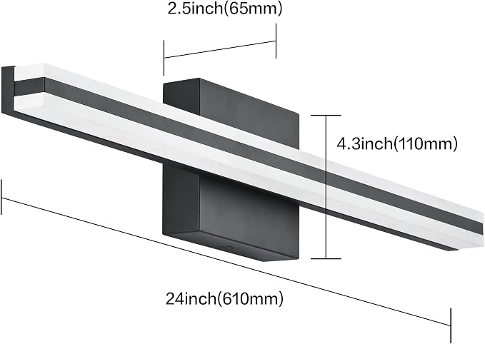 SOLFART 24 Inch Bathroom Vanity Light, Dimmable Black LED Bathroom Lighting Fixture, Modern Mirror Light for Makeup & Shaving