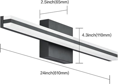 SOLFART 24 Inch Bathroom Vanity Light, Dimmable Black LED Bathroom Lighting Fixture, Modern Mirror Light for Makeup & Shaving