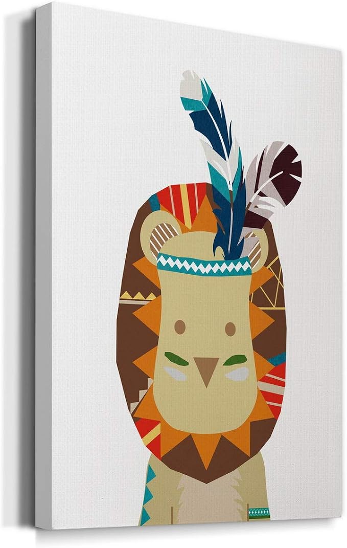 Renditions Gallery Canvas Animal Wall Art Decorations Paintings & Prints Tribal Baby Chief Lion Canvas Animated Wall Hanging Prints for Bedroom Living Room Office Kitchen - 8"x12" LT02