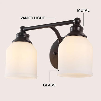 JONATHAN Y 14" Oil Rubbed Bronze/White Modern Farmhouse LED Vanity Light Wall Sconce Fixture, Frosted White Glass Shade, Dimmable Wall Lamp for Bathroom Mirror Kitchen Sink, UL Listed (JYL7550C)