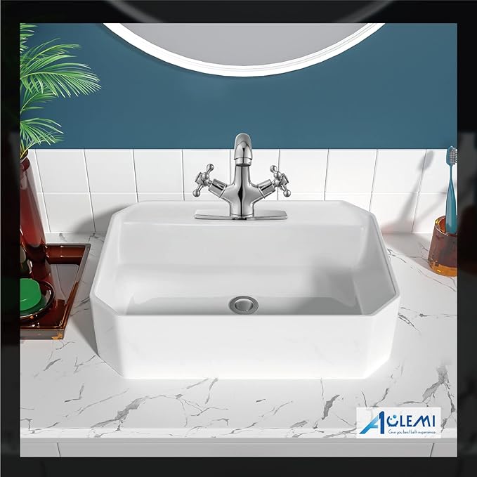 Aolemi Bathroom Sink Faucet Single Hole Cold and Hot Double Handle Cross Knobs Vanity Vessel Sink Basin Mixer Tap with Deck Cover Plate Without Pop Up Drain Polish Chrome