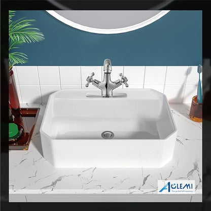 Aolemi Bathroom Sink Faucet Single Hole Cold and Hot Double Handle Cross Knobs Vanity Vessel Sink Basin Mixer Tap with Deck Cover Plate Without Pop Up Drain Polish Chrome