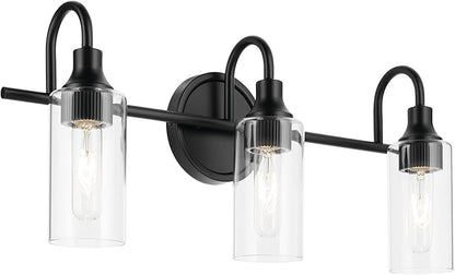 Kichler Kavi 23" 3-Light Vanity Light with Clear Glass in Black, Damp Rated, for Bathroom, Powder Room, Over a Mirror, (23" W x 10" H), 55211BK