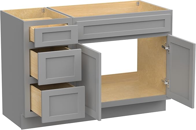 Vanity Art 48 inch Bathroom Vanity with Double Shutter Door, Wood Bathroom Vanity Cabinet with Soft Closing Shaker Drawer, Sturdy Floor Mounted Storage Cabinet Organizer for Bathroom, VA4048-3-G