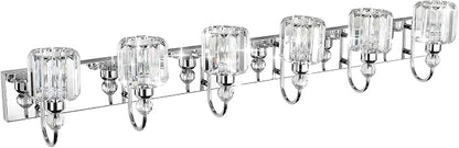 Ralbay 6-Lights Stainless Steel Crystal Bathroom Vanity Lights Over Long Mirror Modern Crystal Vanity Lighting Fixtures for Bathroom