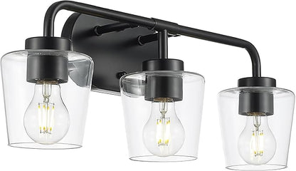 Bathroom Light Fixtures, 3-Light Matte Black Vanity Lights Over Mirror with Clear Glass, Modern Vanity Lighting Fixtures, AD-22004-3W-BK-C