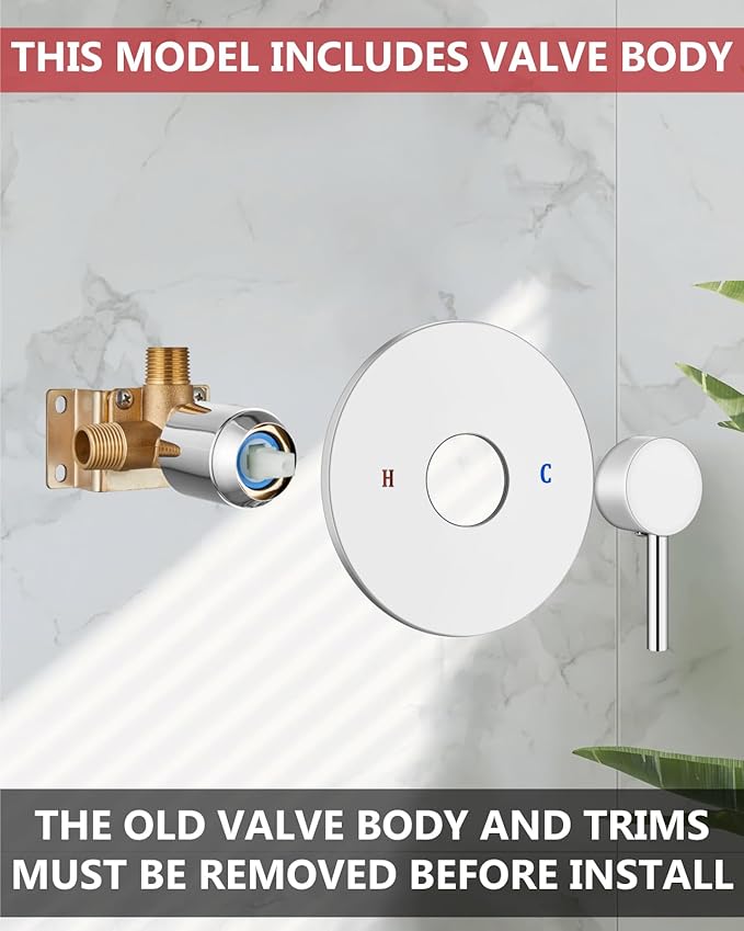 Shower Faucet with Valve, Shower Valve Kit and Head, Single Handle Shower Faucet Set with Rough-In Valve, Shower Trim Kit, Polish Chrome