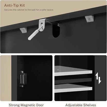 WEENFON Tall Bathroom Cabinet, Storage Cabinet with 6 Shelves & Drawer, Bathroom Storage Cabinet with Adjustable Shelves, Tall Cabinet for Living Room, Home Office, Black