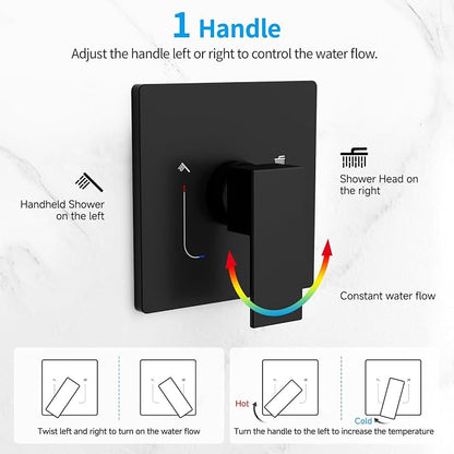 EMBATHER Shower System,10"Shower Faucet Set with Rain Shower Head and Handheld Spray Combo,Included Valve and Trim Kit,Mattle Black