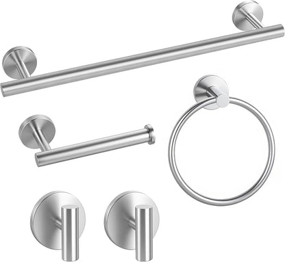 Brushed Nickel Bathroom Hardware Set 5 Pieces, Bathroom Towel Rack Holder Set Wall Mounted, SUS304 Stainless Steel Towel Bar Set - 16 Inch Towel Bar, Toilet Paper Holder, Towel Hooks, Towel Ring