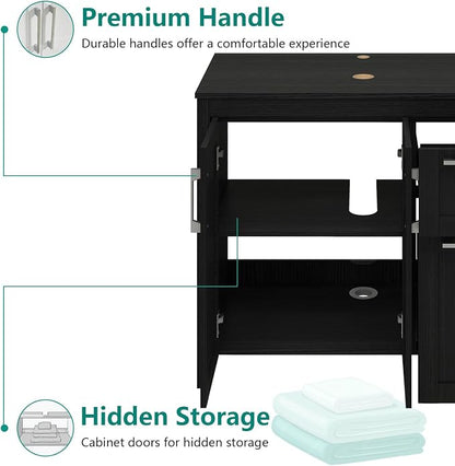 YOURLITE 36" Bathroom Vanity with Sink, Black Bathroom Vanity and Sink Combo with Faucet & Pop Up Drain Set,Traditional Vanity with Dark Green Glass Bowl Bathroom Sink