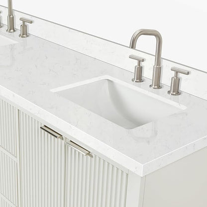ARIEL Milan 72-inch Bathroom Vanity with Sink,Solid Wood, 1.5-inch Carrara White Quartz Countertop, Double Rectangular Porcelain Sink, 4 Soft Closing Doors, 3 Dovetail Drawers, Warm White