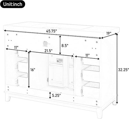Harper & Bright Designs 48" Bathroom Vanity Set with Sink, Free Standing Single Basin Vanity Set with 2 Soft-Close Doors and 6 Drawers, Wood Storage Cabinet with Resin Basin for Bathroom, White