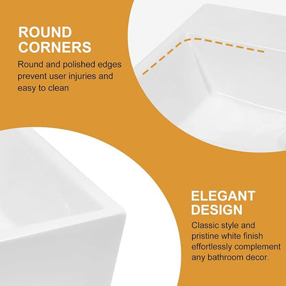 Mocoloo 21"x16" Wall Mounted Bathroom Sink White Rectangle Porcelain ADA Compliant Ceramic Bathroom Sinks Floating Vanity Sink for Lavatory Room Basin