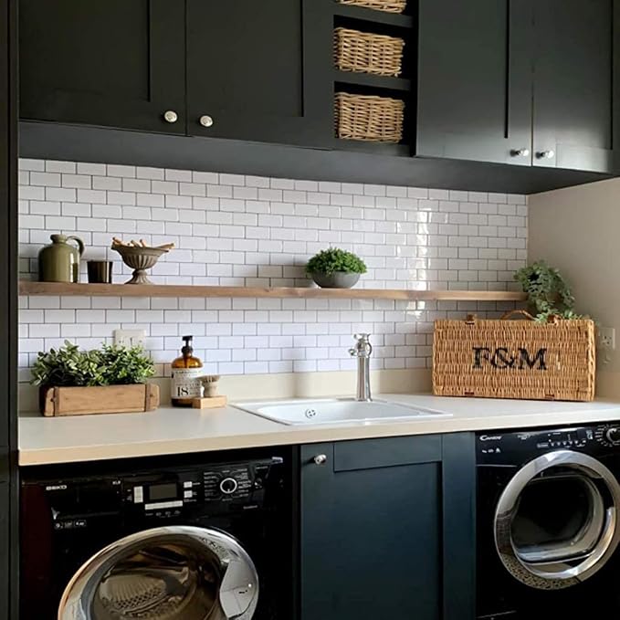 STICKGOO Subway Tile Peel and Stick Backsplash, Thicker Design 12" x 12" Stick on Backsplash Tiles for Kitchen, Bathroom, Wall Tile (5 Sheets, Warm White with Grey Grout)