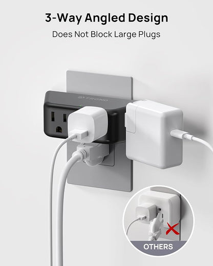 TROND Black Outlet Extender Surge Protector 2 Pack, Multi Plug Wall Outlet | 4 Grounded Sockets, Angled Wall Plug Splitter, Space-Saving, 900J, Multiple Adapter for Home Office Travel Dorm Room