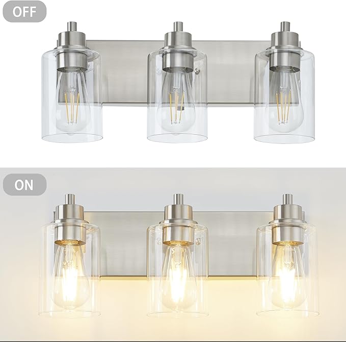 Brushed Nickel Bathroom Vanity Light, Bathroom Light Fixtures Over Mirror, Modern Vanity Lamp with Clear Glass Shade, Wall Sconce for Mirror