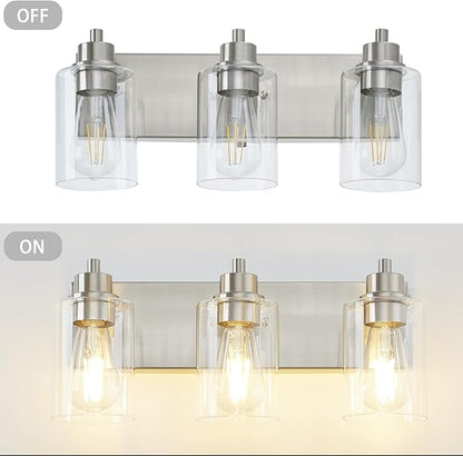 Brushed Nickel Bathroom Vanity Light, Bathroom Light Fixtures Over Mirror, Modern Vanity Lamp with Clear Glass Shade, Wall Sconce for Mirror