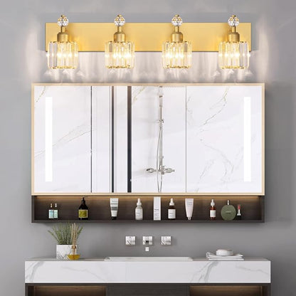 PRESDE Crystal 4 Bathroom Vanity Light Modern Gold Vanity Light Fixture Wall Lamp for Over Mirror Bedroom Hallway