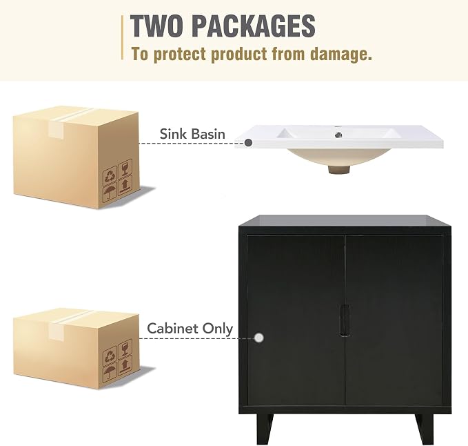 30 Inches Bathroom Vanity Set, Combo Freestanding Stand Storage Cabinet and Square Resin Sink Top