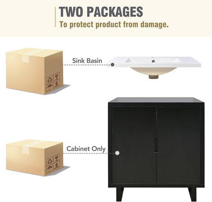 30 Inches Bathroom Vanity Set, Combo Freestanding Stand Storage Cabinet and Square Resin Sink Top