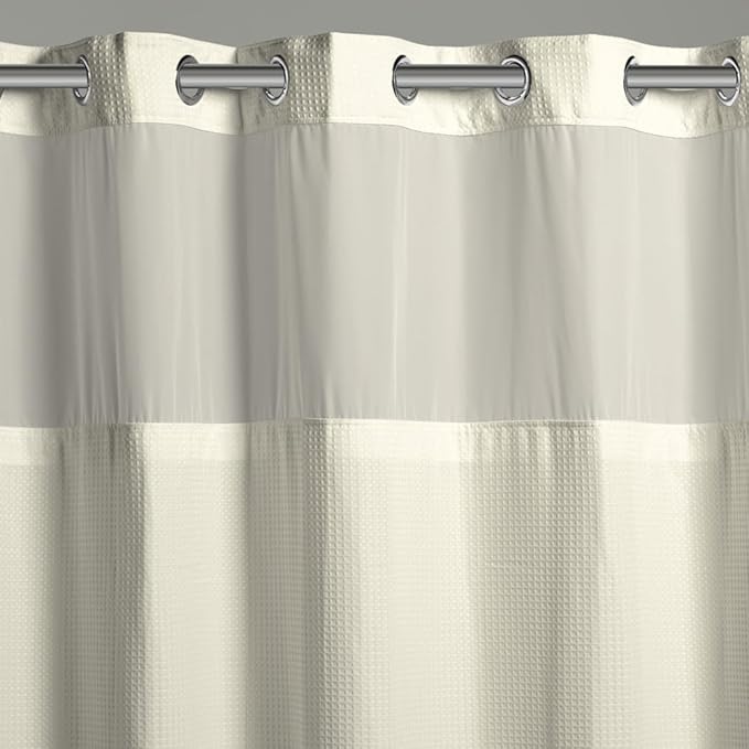 It's A Snap! Waffle Shower Curtain, 3-in-1 with Sheer Top Window, Flex-On Rings & Liner, 71' x 74', Cream