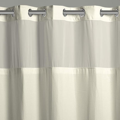 It's A Snap! Waffle Shower Curtain, 3-in-1 with Sheer Top Window, Flex-On Rings & Liner, 71' x 74', Cream
