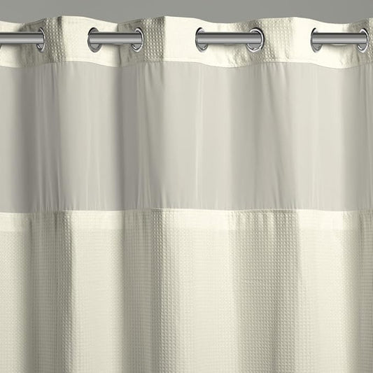 It's A Snap! Waffle Shower Curtain, 3-in-1 with Sheer Top Window, Flex-On Rings & Liner, 71' x 74', Cream