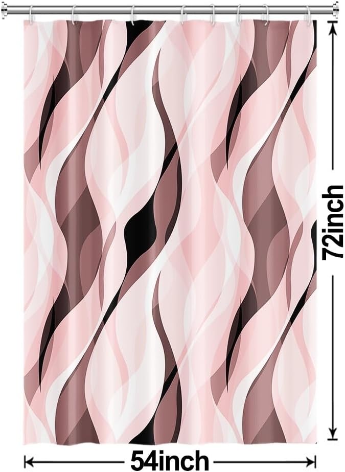 Pink Shower Curtain, Modern Abstract Pink and Grey Striped Shower Curtain Set for Bathroom Waterproof Shower Curtain with Hooks, 54x72 Inch