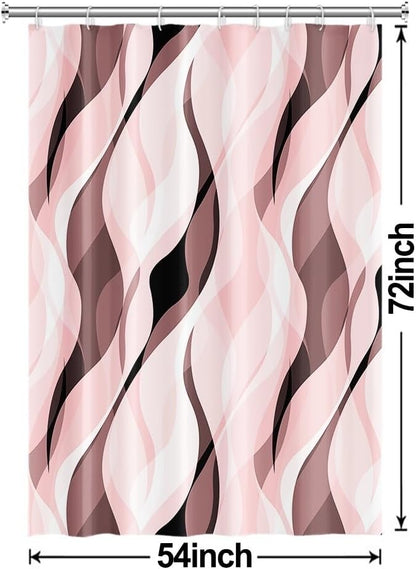 Pink Shower Curtain, Modern Abstract Pink and Grey Striped Shower Curtain Set for Bathroom Waterproof Shower Curtain with Hooks, 54x72 Inch