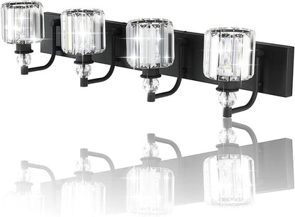 Ralbay Black Crystal Vanity Light Fixtures 4 Light Crystal Bathroom Vanity Lights Fixtures Over Mirror Modern Matte Black Bath Wall Lights