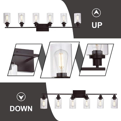 MELUCEE 6-Light Bathroom Vanity Light Fixture Vintage Oil Rubbed Bronze | Industrial Wall Sconce Lighting with Clear Glass Shade for Living Room Bedroom Kitchen (Patent No.: US D963914 S) 45.3 Inch