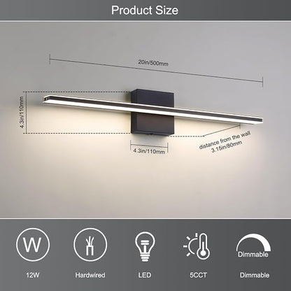 Vanity Light for Bathroom Lighting Fixtures Over Mirror 24 Inch Dimmable 5CCT Modern Vanity Lights Black Bathroom Light Bar Bath Wall Sconce 18W