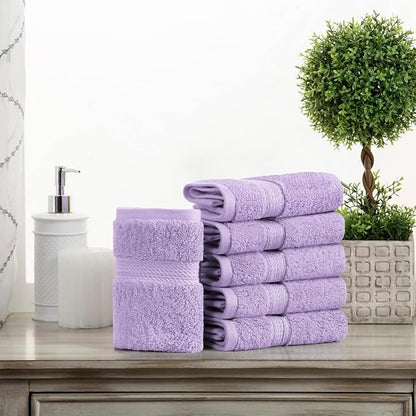 Superior Egyptian Cotton Plush & Absorbent, Face Towel Set of 6, Purple | Quick Dry, Soft Luxury Towel Set, Bath Essentials for Bathroom, Guest Bath, Spa, 2 Piece Face, Madeline Towels